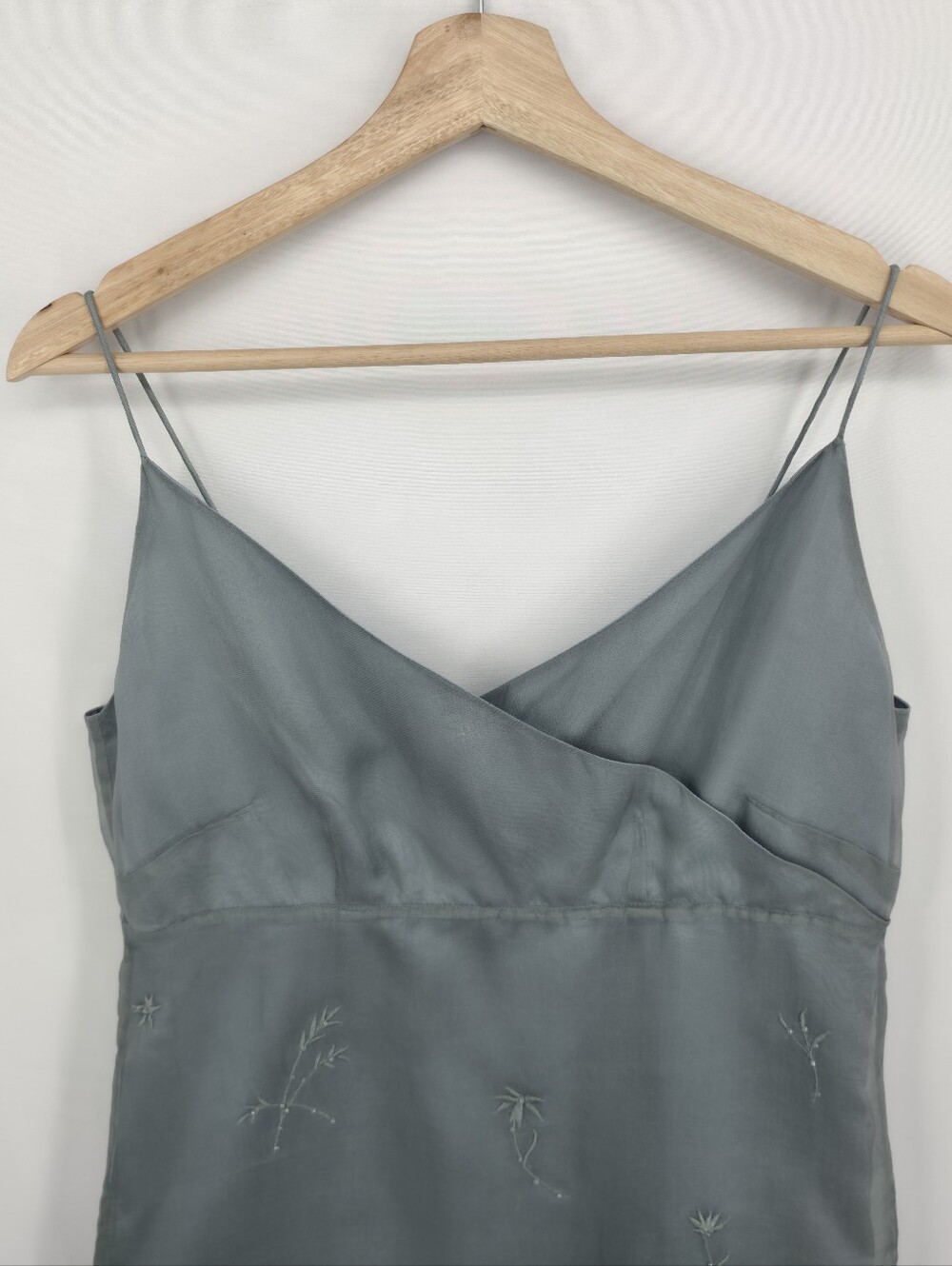 Vintage 100% Silk Relativity Embroidered Slip Dress Sage Sheer Overlay Y2k Small - Picture 4 of 16